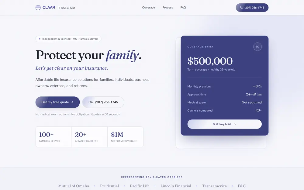 Claar Insurance website, built by Voreli AI