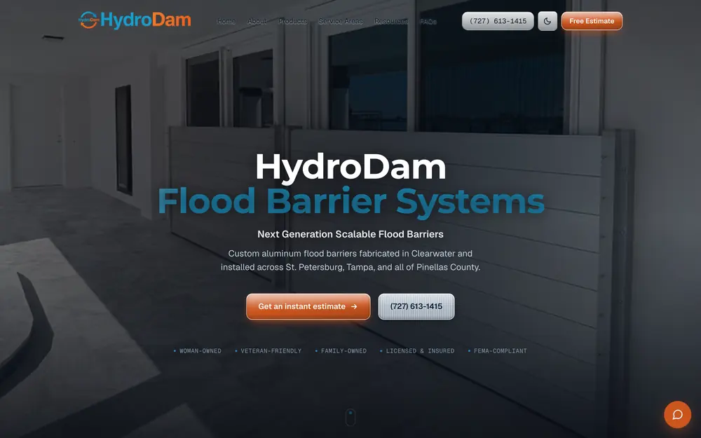 HydroDam website, built by Voreli AI